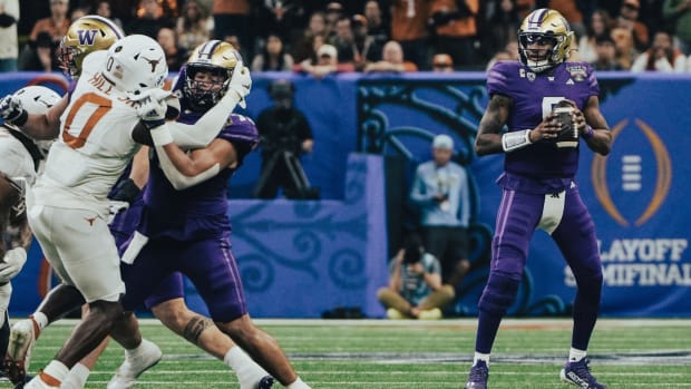 Michael Penix Jr. standing in the pocket against Texas.